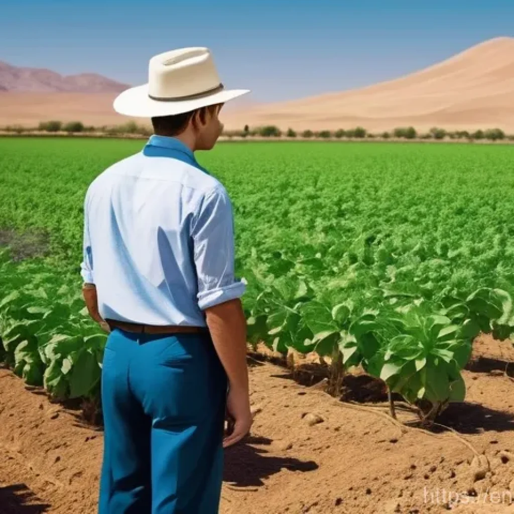 이스라엘의 주요 식물 연구소 - **Prompt:** A vibrant and lush agricultural field in an arid, sun-drenched landscape, where an innov...
