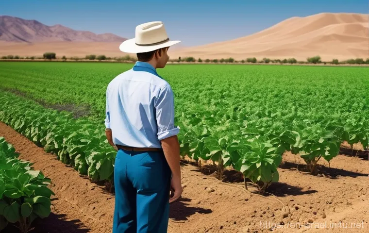 이스라엘의 주요 식물 연구소 - **Prompt:** A vibrant and lush agricultural field in an arid, sun-drenched landscape, where an innov...