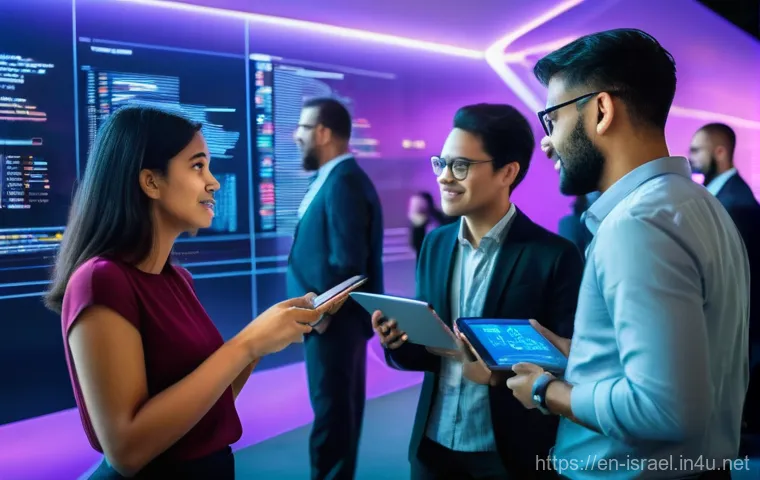 이스라엘의 국제 회의 개최 - **Prompt:** A diverse group of tech professionals, men and women of various ethnicities and ages, ar...