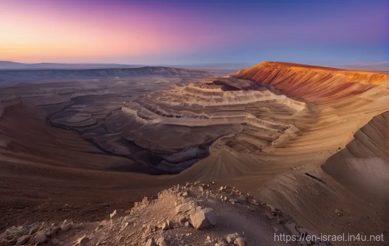 이스라엘에서 즐길 수 있는 아웃도어 액티비티 - Image Prompt 1: Sunrise over the Ramon Crater with an Adventurer** 이스라엘에서 즐길 수 있는 아웃도어 액티비티 - Image Prompt 1: Sunrise over the Ramon Crater with an Adventurer**