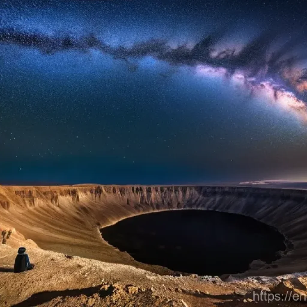 이스라엘의 사막에서 별 보기 - **Prompt 1: "A lone figure stands at the edge of the Ramon Crater in Mitzpe Ramon under a breathtaki...