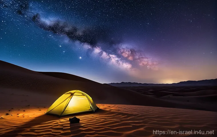 이스라엘의 사막에서 별 보기 - **Prompt 2: "An astrophotographer is setting up a camera on a sturdy tripod amidst the unique sandst...