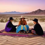 이스라엘의 사막에서 열리는 축제 - **Prompt:** "A vibrant, diverse group of festival attendees, aged 20s to 50s, wearing eclectic, bohe...