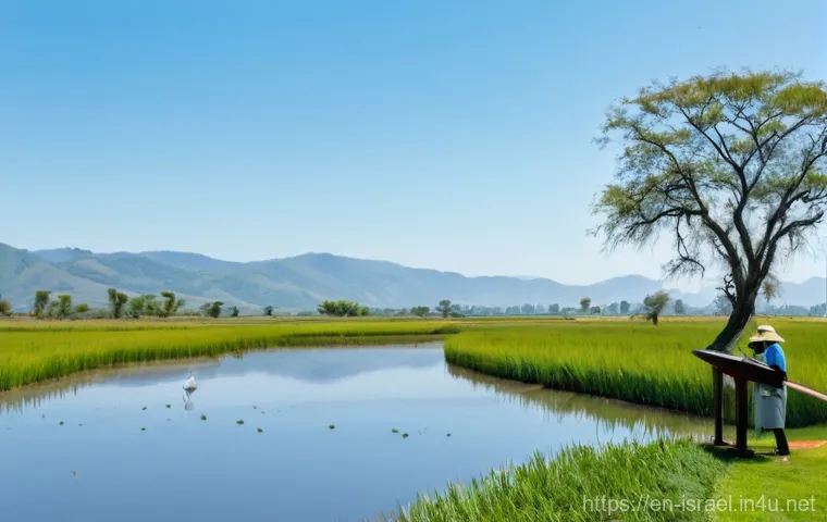 이스라엘의 자연보호구역과 에코투어 - **Prompt 1: Hula Valley Birdwatching Serenity**
"A serene, wide-angle shot of a person, dressed ...