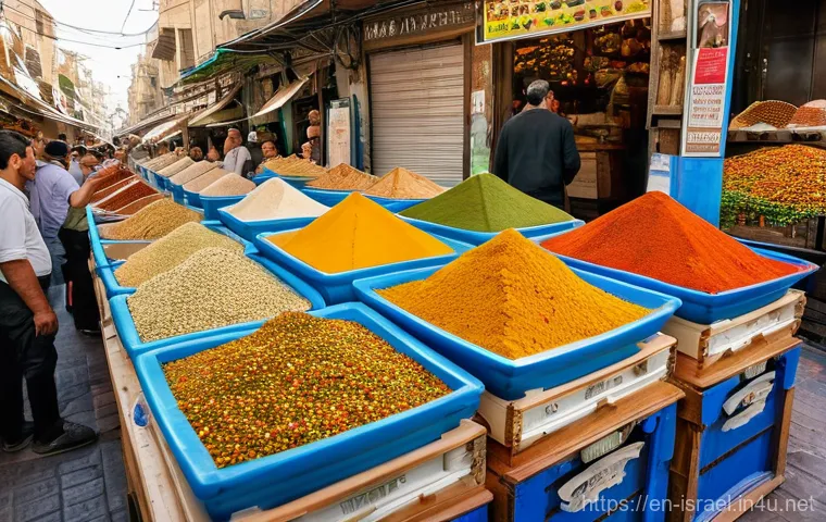 이스라엘의 전통 시장과 레스토랑 탐방 - **A Vibrant Symphony of Senses at Mahane Yehuda Market:** A wide-angle, highly detailed, photorealis...