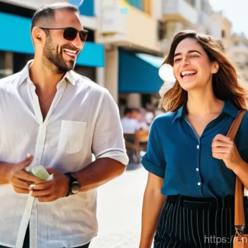 Home 21 이스라엘에서 가장 많이 쓰이는 표현 - **Vibrant Tel Aviv Street – Casual Greeting:** A dynamic, sun-drenched street scene in Tel Aviv. Two...