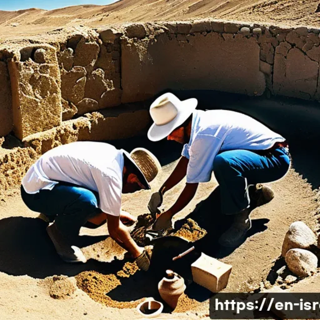 이스라엘 고고학의 세계적 중요성 - A detailed archaeological excavation scene in Israel showing a team of archaeologists uncovering anc...