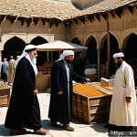 이스라엘 팔레스타인 역사 이해 - A detailed historical scene depicting a bustling Ottoman marketplace in Palestine circa late 19th ce...