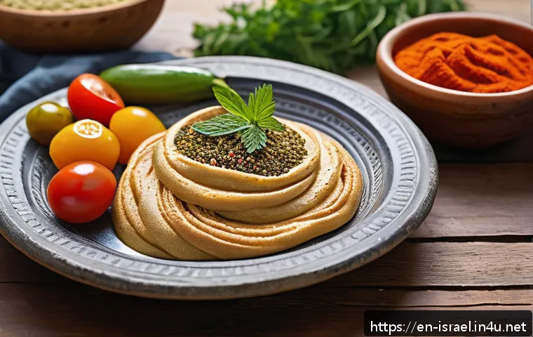 이스라엘에서 배우는 쿠셔 요리 비법 - A vibrant Israeli kitchen scene showcasing a rustic wooden table spread with traditional spices and ...