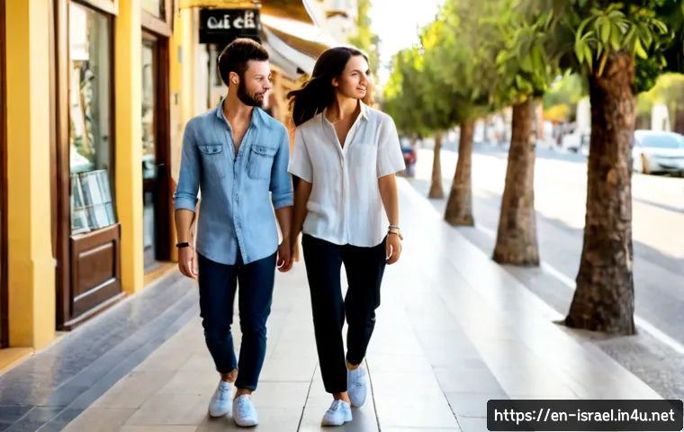 이스라엘에서 유행하는 패션 브랜드 - Photorealistic Tel Aviv street-style fashion scene, stylish young adults wearing contemporary Medite...